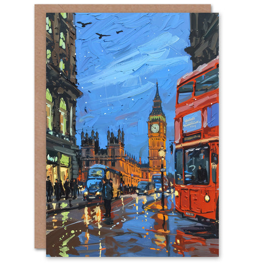 Big Ben London On A Rainy Day Painting Iconic Greeting Card