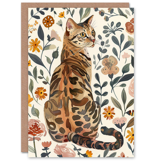 Cat Lover Curious Bengal In Autumn Wildflowers Greeting Card