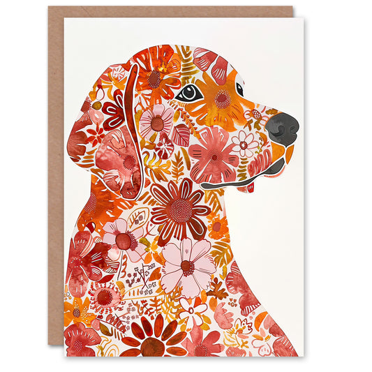 Flower Pattern Red Labrador Dog Lover Portrait Greeting Card