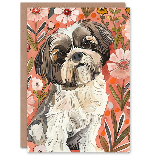 Dog Lover Cute Shih Tzu Puppy With Wildflowers Greeting Card