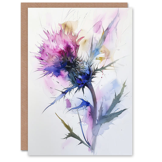 Thistle Flower Bloom Soft Watercolour Painting Greeting Card