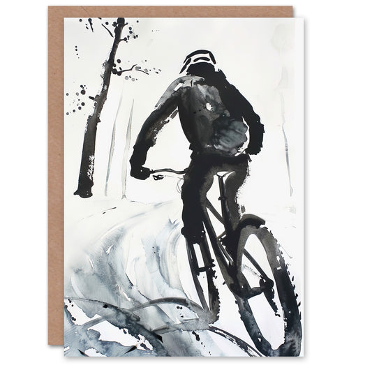 Abstract Mountain Biker Biking Winter Landscape Greeting Card