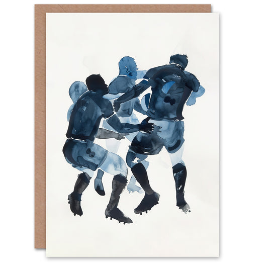 Scrum Rugby Football Sport Players Watercolour Greeting Card