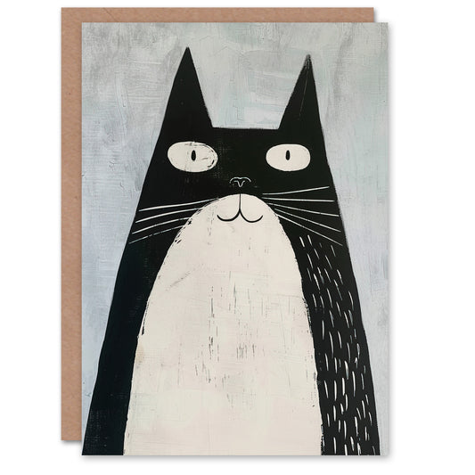Cute Black White Tuxedo Cat Lover Pet Painting Greeting Card