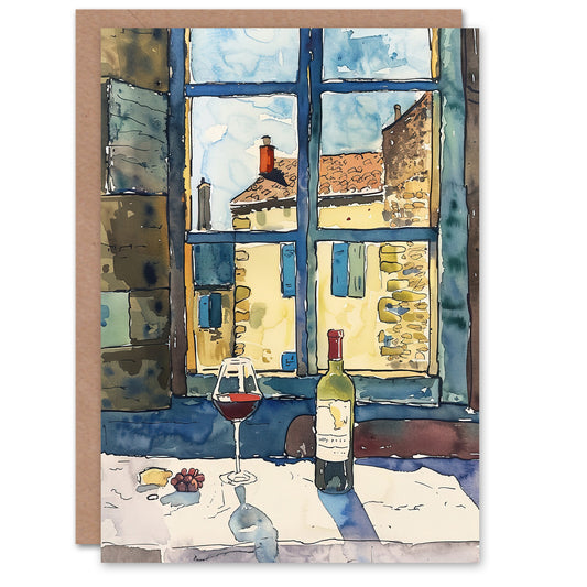 Bordeaux Wine Cheese Grapes Advert Watercolour Greeting Card