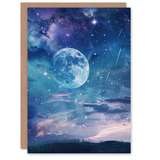Dreamy Full Moon Star Night Sky Surreal Starscape Greeting Card