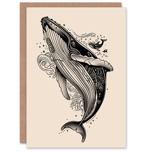 Humpback Whale With Tribal Patterns Tattoo Style Greeting Card