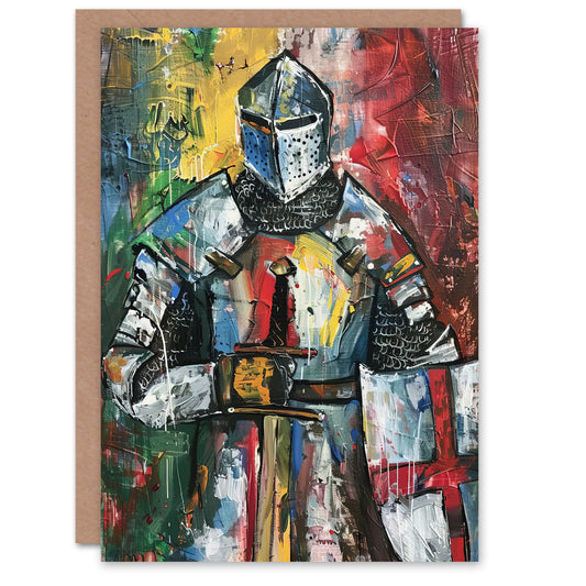 Templar Knight Medieval Armor Sword Painting Greeting Card