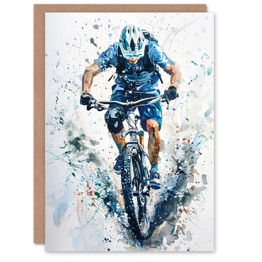 Mountain Biker Action Shot Paint Splat Portrait Greeting Card