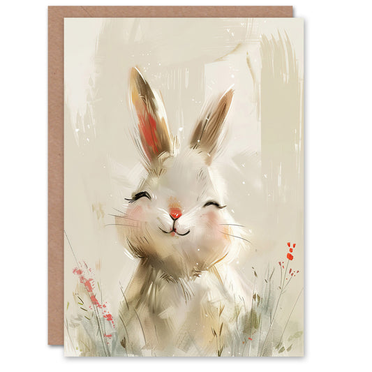 Cute Smiling Bunny Rabbit Happy Baby Animal For Child Kids Greeting Card