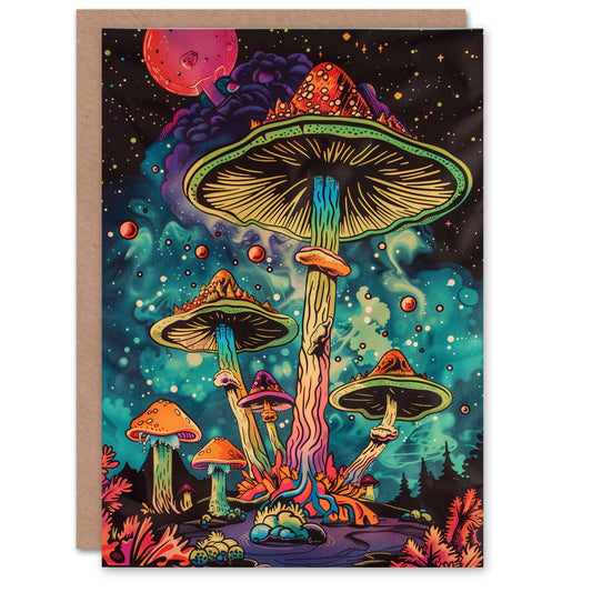 Alien Psychedelic Mushroom Planet Starscape Greeting Card