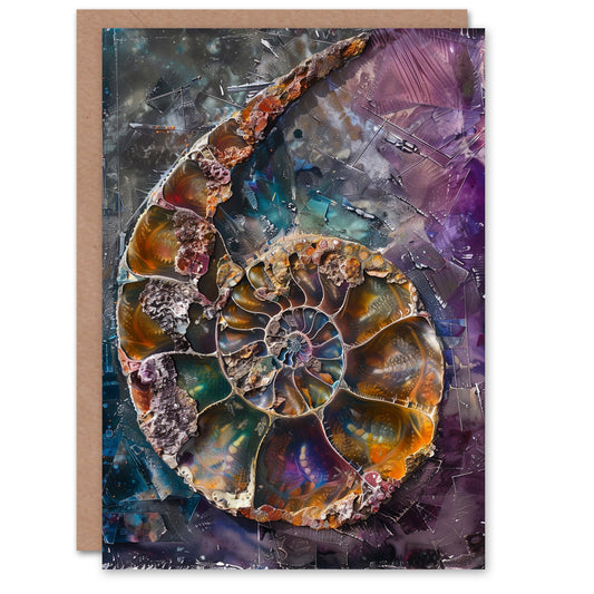 Ammonite Fossil Colourful Modern Painting Greeting Card