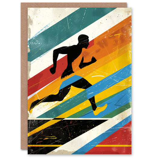 Sport Runner Athlete Colourful Abstract Geometric Greeting Card