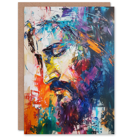 Jesus Christ Colourful Abstract Portrait Painting Greeting Card