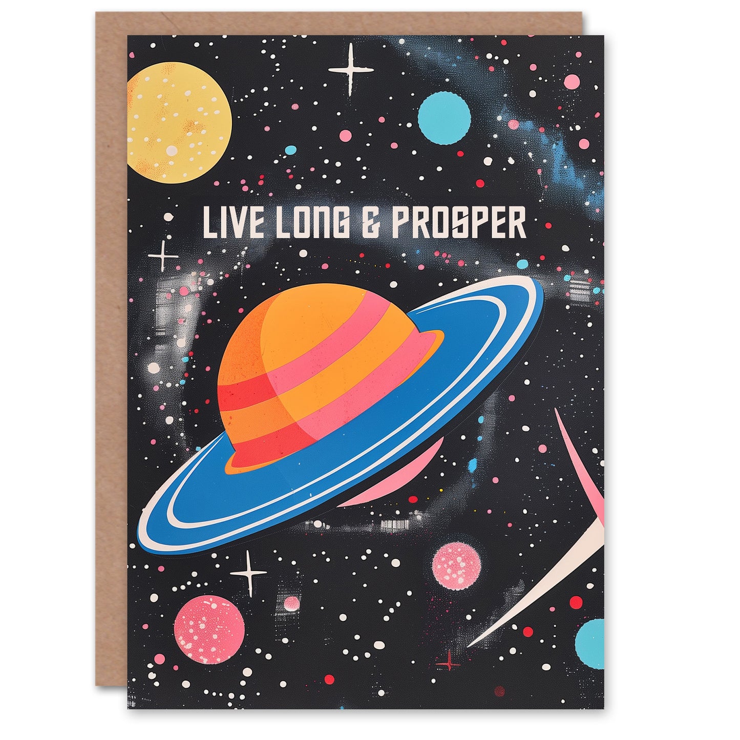 Vulcan Salute Retro Style Planets Space Galaxy Birthday Card