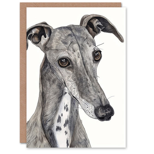 Dog Lover Cute Greyhound Whippet Watercolour Greeting Card