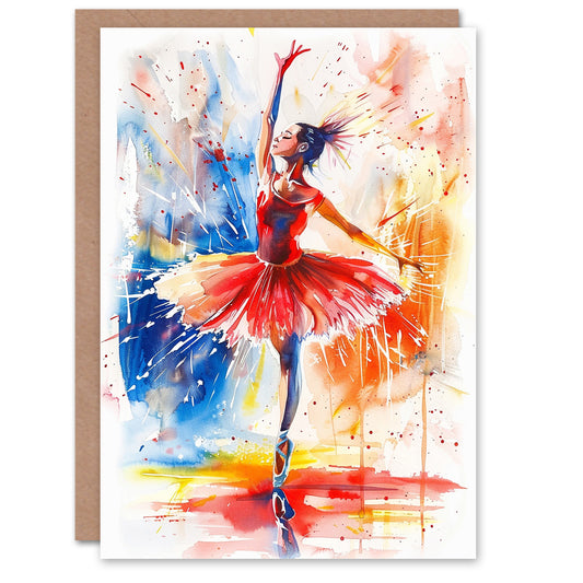Ballet Dancer Ballerina Colourful Watercolour Greeting Card