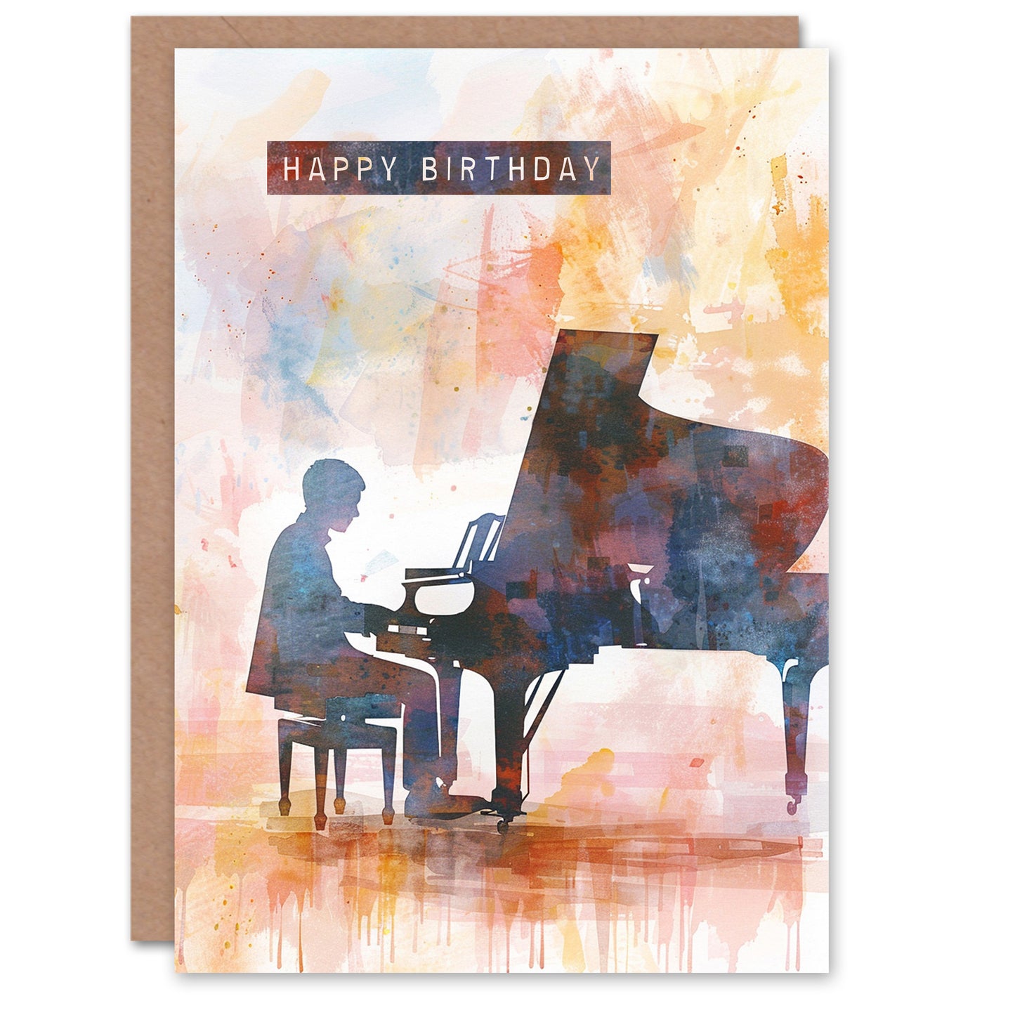 Pianist Playing Piano Musician Music Watercolour Birthday Card