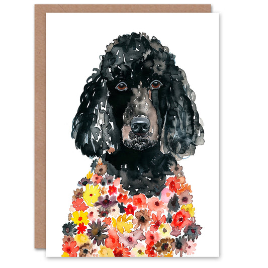 Black Poodle Colourful Flower Fur Coat Dog Lover Greeting Card
