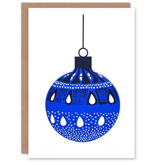 A Single Bauble Blue Ornament Fun Christmas Card