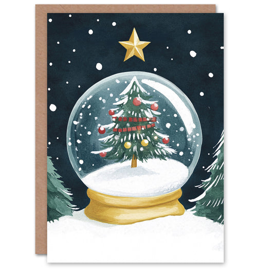 Winter Snow Globe Decorated Tree Festive Christmas Card
