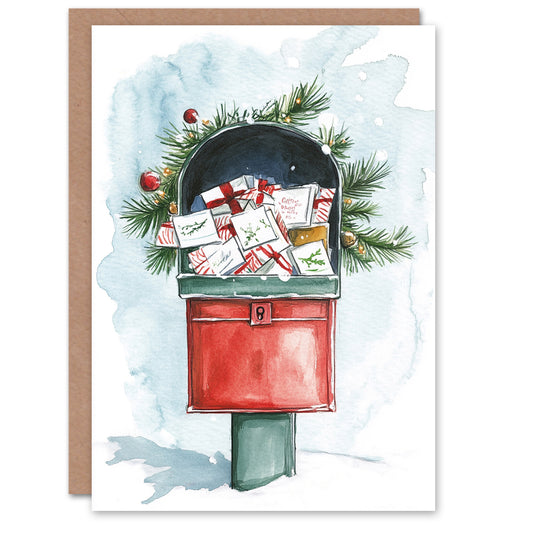 Decorated Letterbox Full Of Gifts Festive Xmas Christmas Card