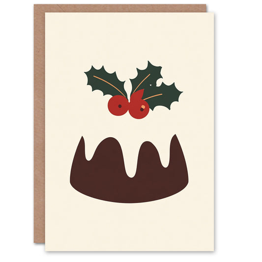 Cake Pudding Holly Icing Modern Xmas Christmas Card