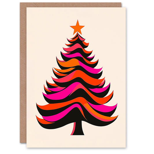 Vibrant Tree Orange Pink Fuchsia Fun Xmas Christmas Card