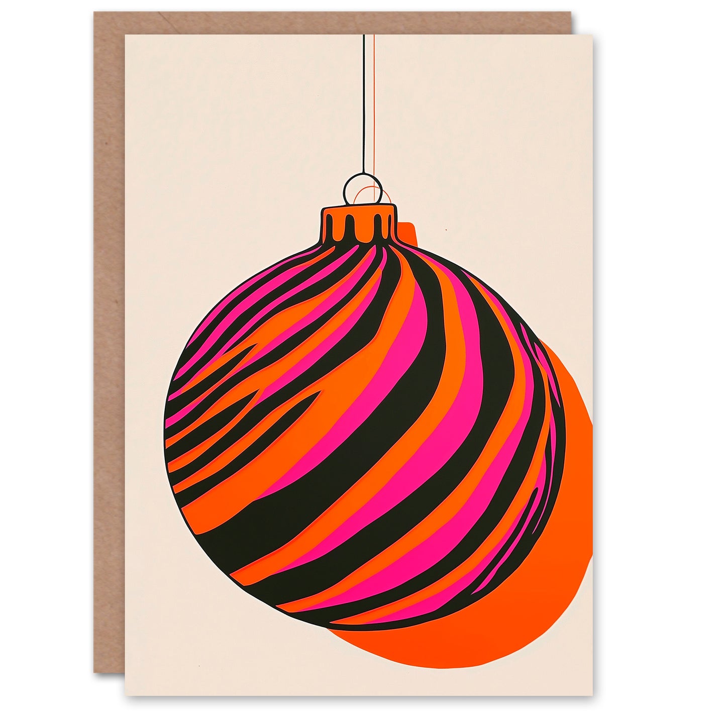 Vibrant Bauble Pink Orange Modern Fun Christmas Card