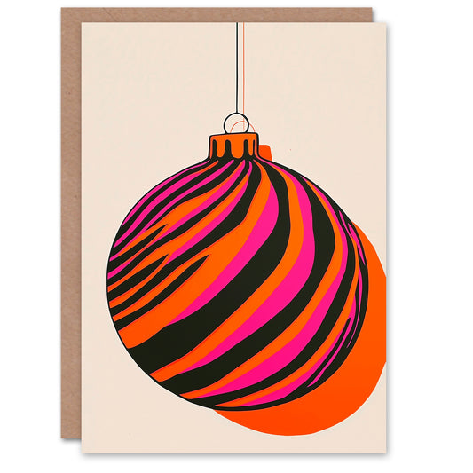 Vibrant Bauble Pink Orange Modern Fun Christmas Card