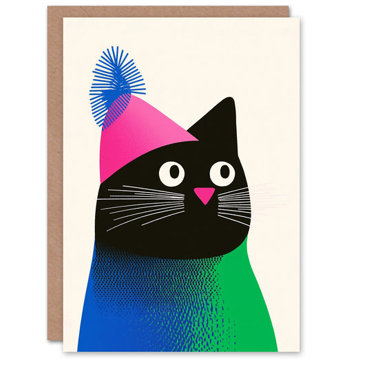 Pet in Winter Knit Hat Bold Modern Cat Lover Christmas Card