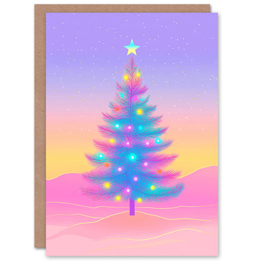 Dreamy Night Sky Colourful Decorated Tree Xmas Christmas Card