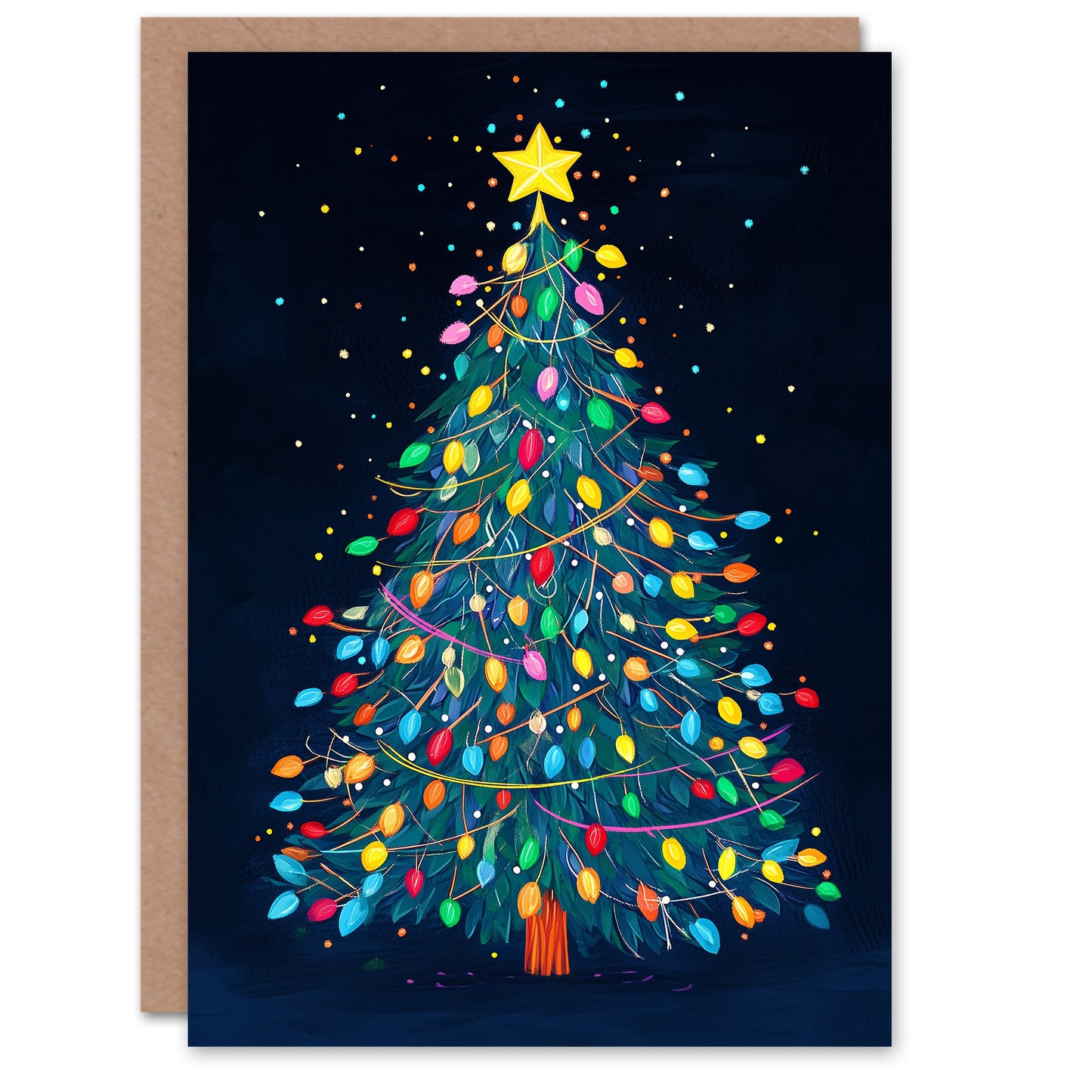 Tree Decorated Colourful Baubles Fun Xmas Art Christmas Card