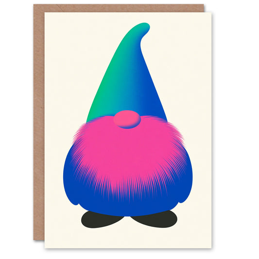 Vibrant Santa Gonk Gnome Pink Blue Green Christmas Card