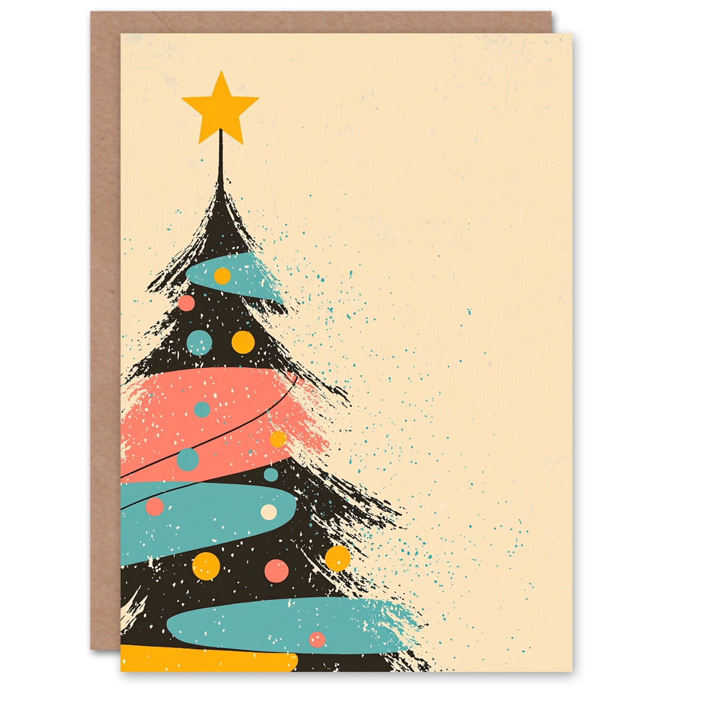 Tree Pink Blue Yellow Mid Century Modern Christmas Card