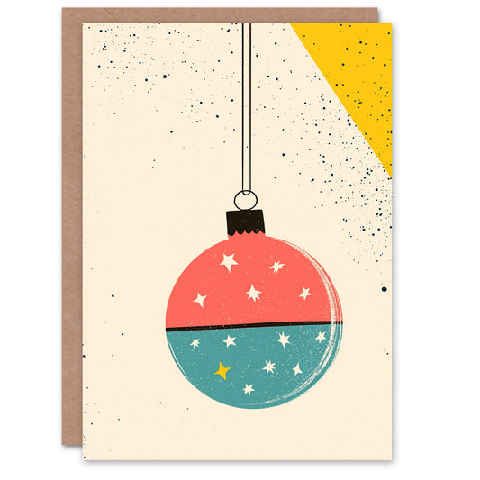 Single Pink Blue Ornament Bauble Stars Xmas Art Christmas Card