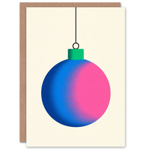 Single Blue Pink Bauble Bright Modern Xmas Christmas Card