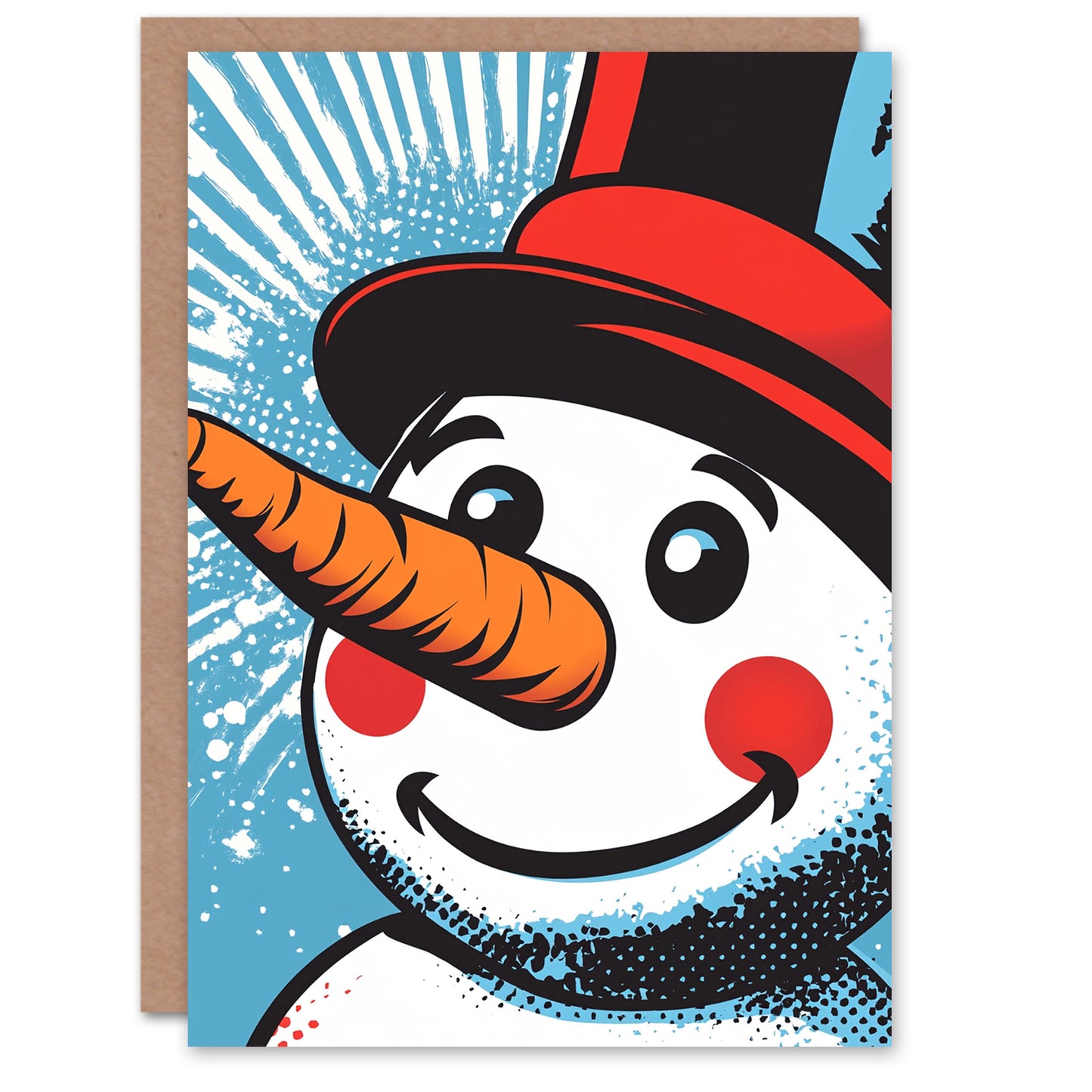 Top Hat Snowman Face Comic Book Pop Art Christmas Card