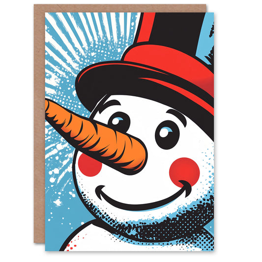 Top Hat Snowman Face Comic Book Pop Art Christmas Card