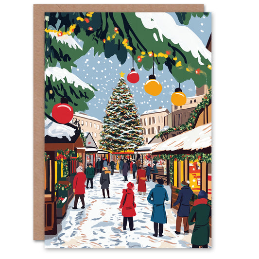 Festive Holiday Market Decorated Tree Festive Christmas Card