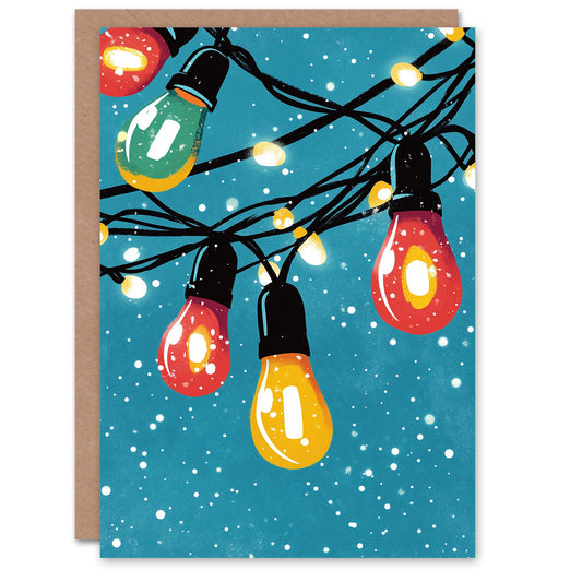 Holiday Fairy Lights And Winter Snow Festive Christmas Card