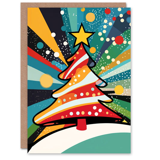 Vibrant Colourful Decorated Tree Pop Art Xmas Christmas Card