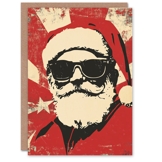 Pop Art Santa Claus With Sunglasses Christmas Card