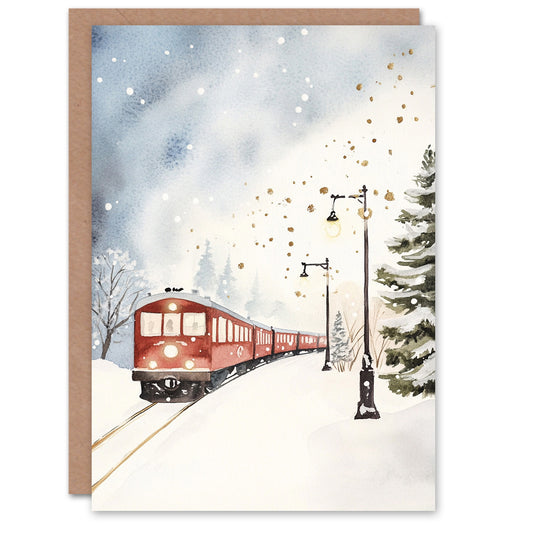 Train Tracks Snow Winter Landscape Festive Christmas Card