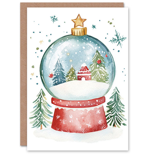 Decorated Tree Cabin Snow Globe Festive Christmas Card