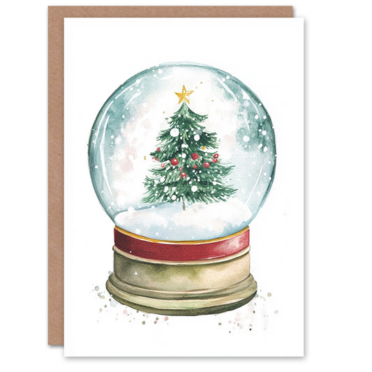 Decorated Pine Tree Snow Globe Festive Christmas Card