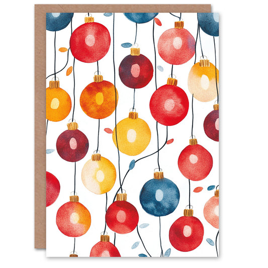 Baubles Ornaments Garland Lights Fun Christmas Card