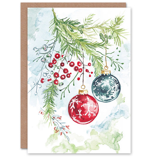 Holly Mistletoe Baubles Festive Xmas Christmas Card