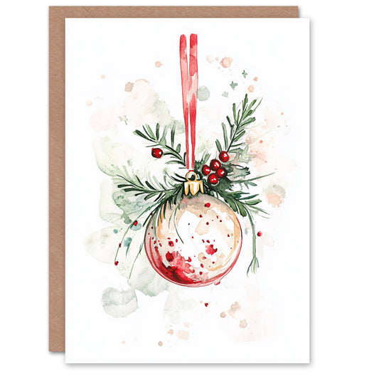 Bauble Holly Pine Ornament Xmas Festive Christmas Card