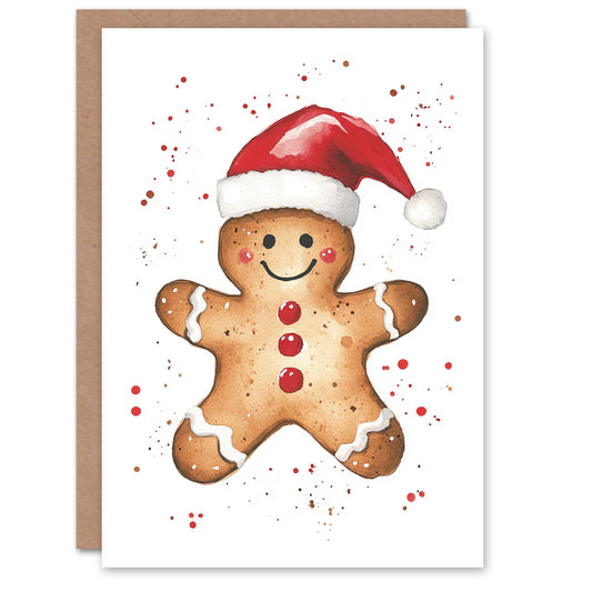 Cute Santa Hat Gingerbread Man Fun Christmas Card